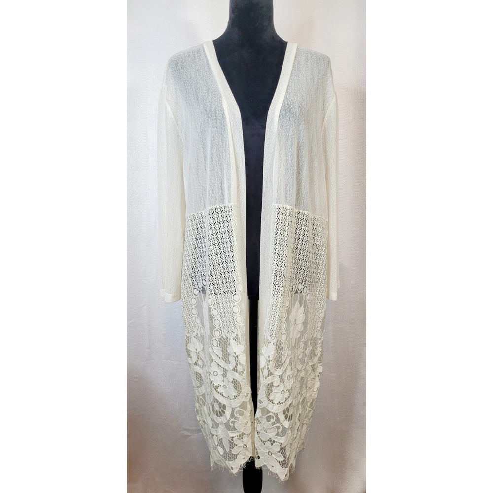 Forgotten Grace Boho Ivory Lace Sheer Duster Boho Cover Up Western Glam Sz L
